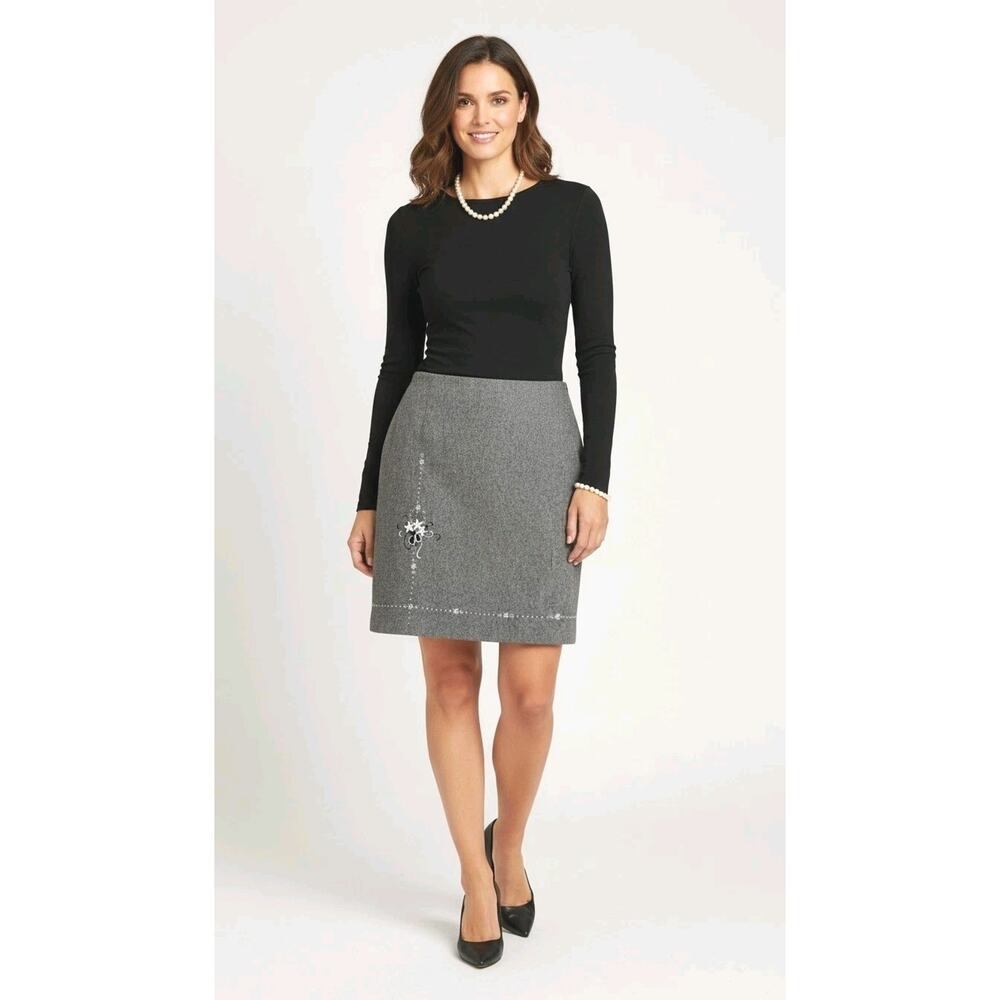 AGB‎ Byer California Pencil Skirt Linen Embroidered 14P Short Gray Office Chic